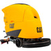 A yellow and black CAT industrial floor buffer machine shown from a three-quarter angle on a white background.