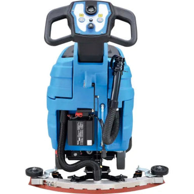 A blue and black industrial floor care machine, likely a wet floor buffer or scrubber, shown from the rear against a white background.